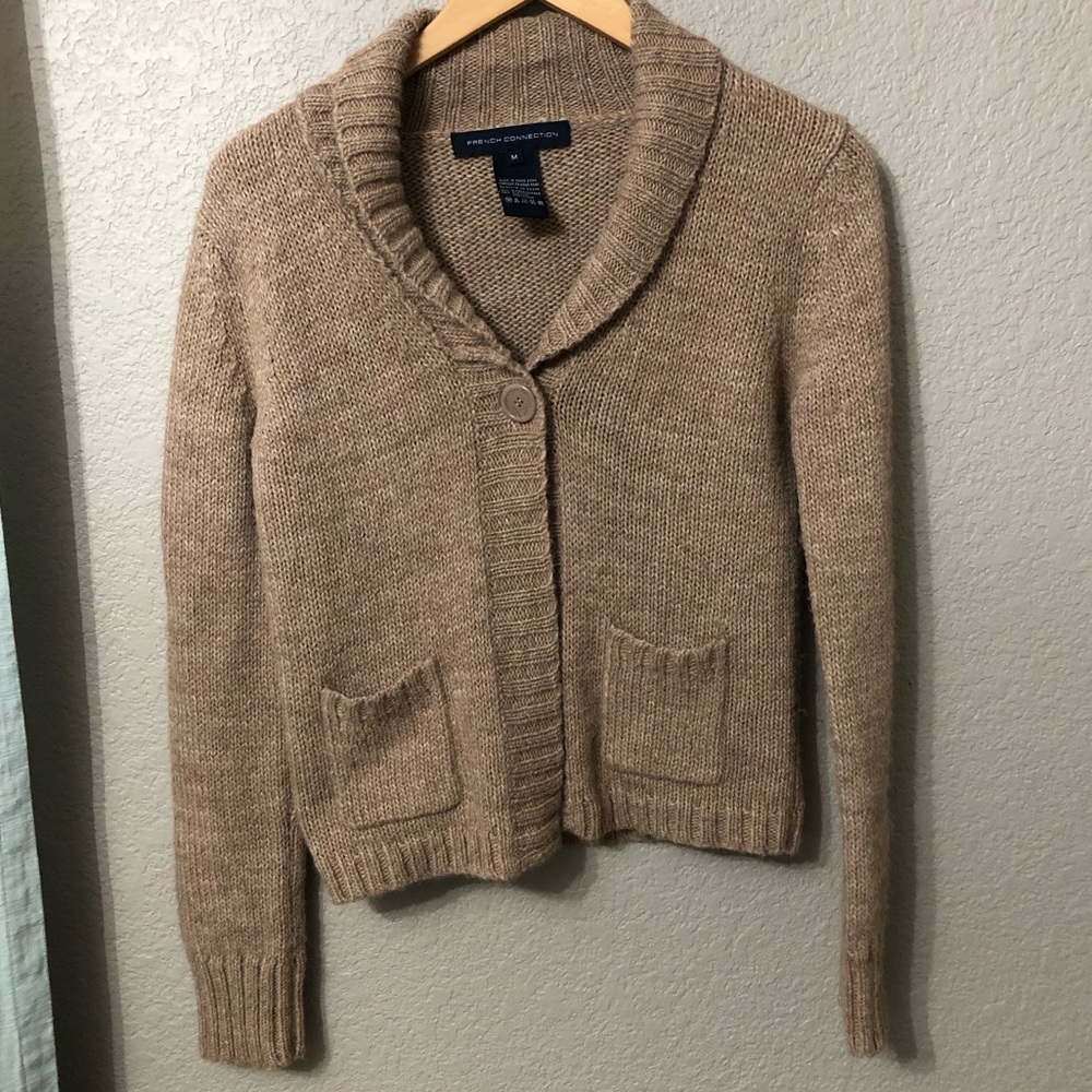 French Connection Women's Tan Alpaca Blend Cardigan - Size Medium